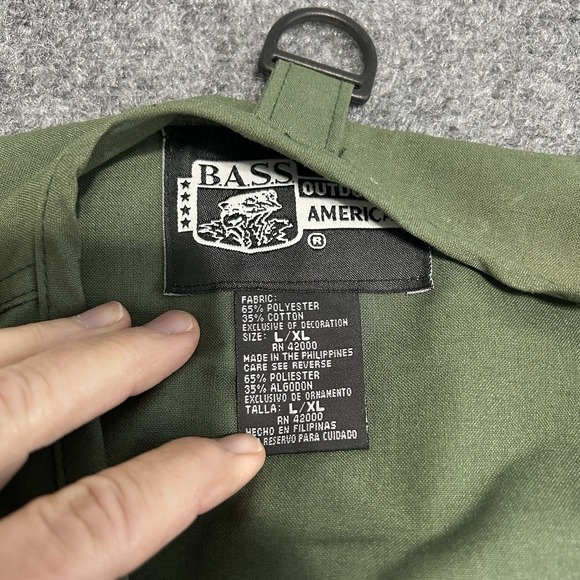 BASS Outdoor America Green Fly Fishing Vest Cargo‎ Pockets Mens L XL - Picture 2 of 8